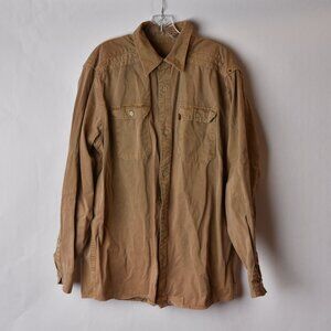 Levis Strauss Mens Large Heavy Duty Tan Button Down Long Sleeve Shirt